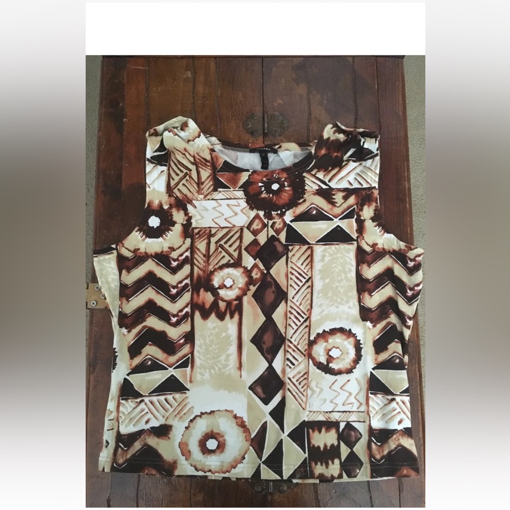 Escada Brown Beige Floral Geometric Shell Tank Top Sz 44